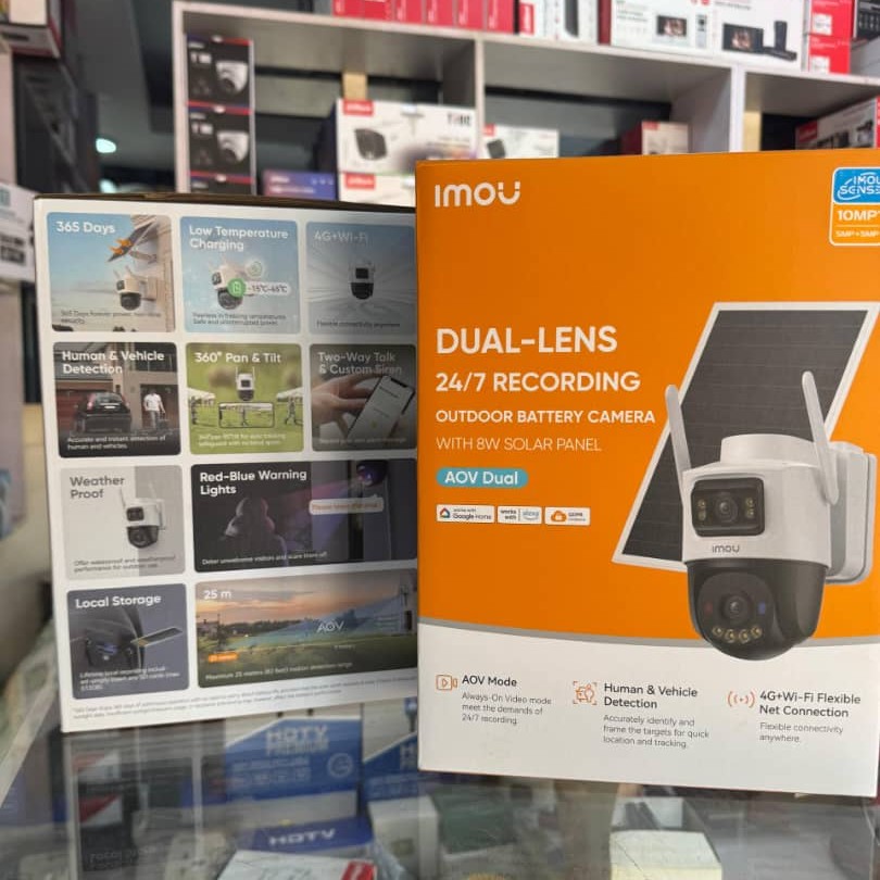 imou dual lens wifi and simcard solar camera
can be monitored on your phone, it has motion detection, Alarm,supports AOV,human and vehicle detection
