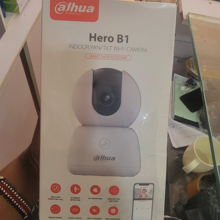 Dahua Hero B1 wifi camera, supports two way audio, motion detection, Pet detection, AI human detection, Auto tracking, High Definition, One click proactive call,Pan and Tilt 360 and can be monitored on phone