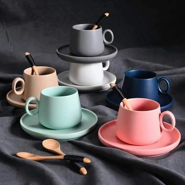 mate finished cups & saucre in different coloures doz