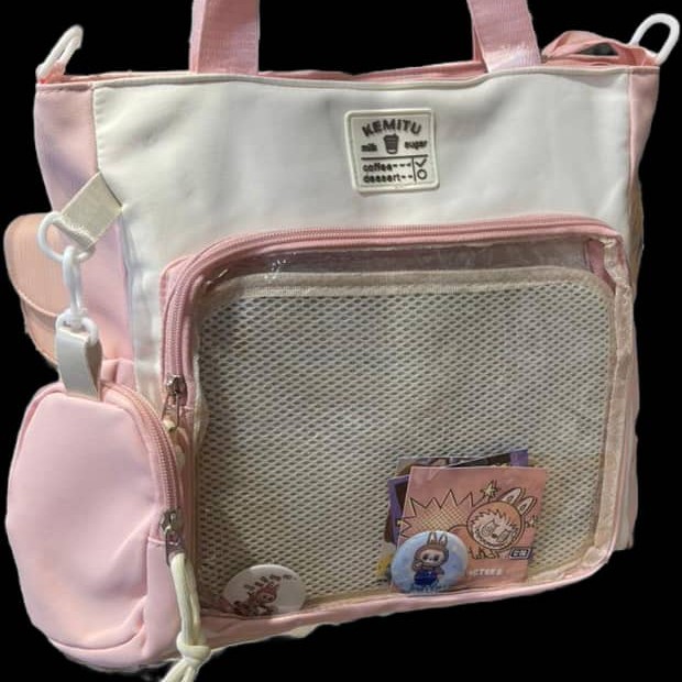 totebag  with coin bag available in light blue and pink colours for students, mothers . For commuting, shopping, casual bag