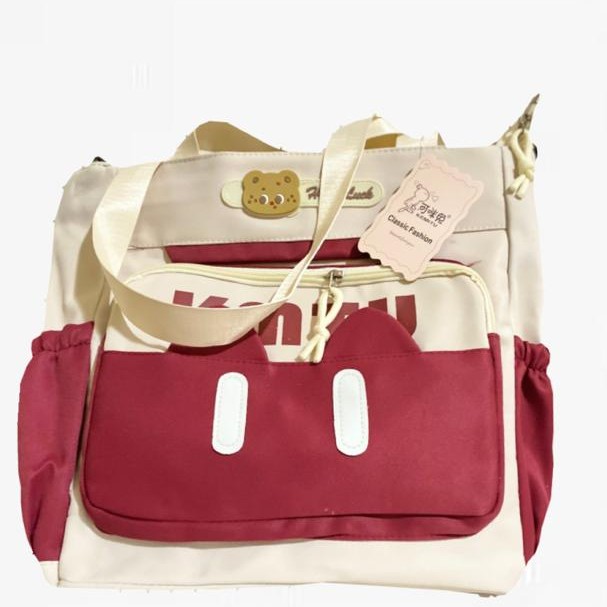 Totebag. durable spacious  cream & maroon  totebag for ladies, students, mothers